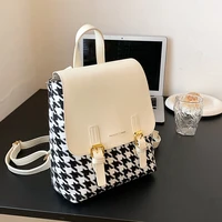 fashionable houndstooth women backpack brand designer pu leather shoulder handbags for girl luxury trend travel rucksack new bag