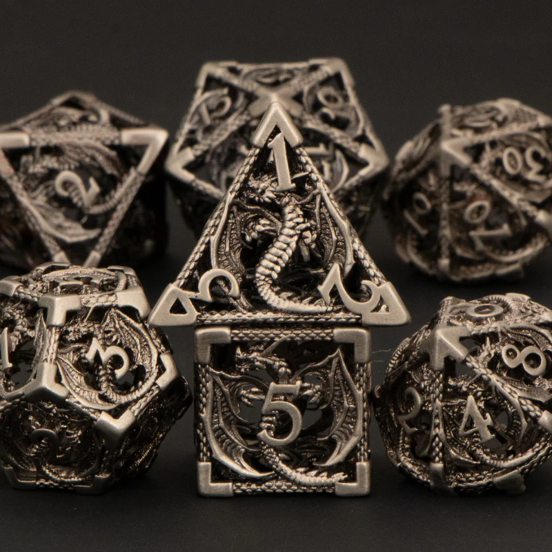 

Hollow Dnd Metal Dice Set Dungeon And Dragon Gray D&d D+D Dice D20 D12 D10 D% D8 D6 D4 RPG Copper Polyhedra Role Playing Dice