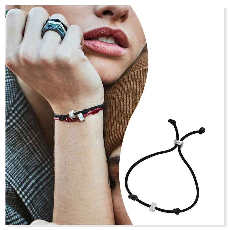 

925 Sterling Silver Zircon Bracelet Black Ring Gemstone Rope Chain Adjustable 2022 New High Quality Holiday Gift ins Style