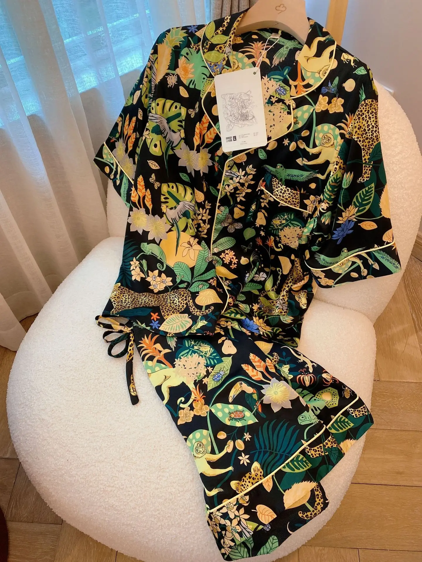 Art Printing Pajamas For Women Silk Leopard Short Sleeve Long Sleeve Pants Temperament Homewear Satin Sleepwear Pijama Suit