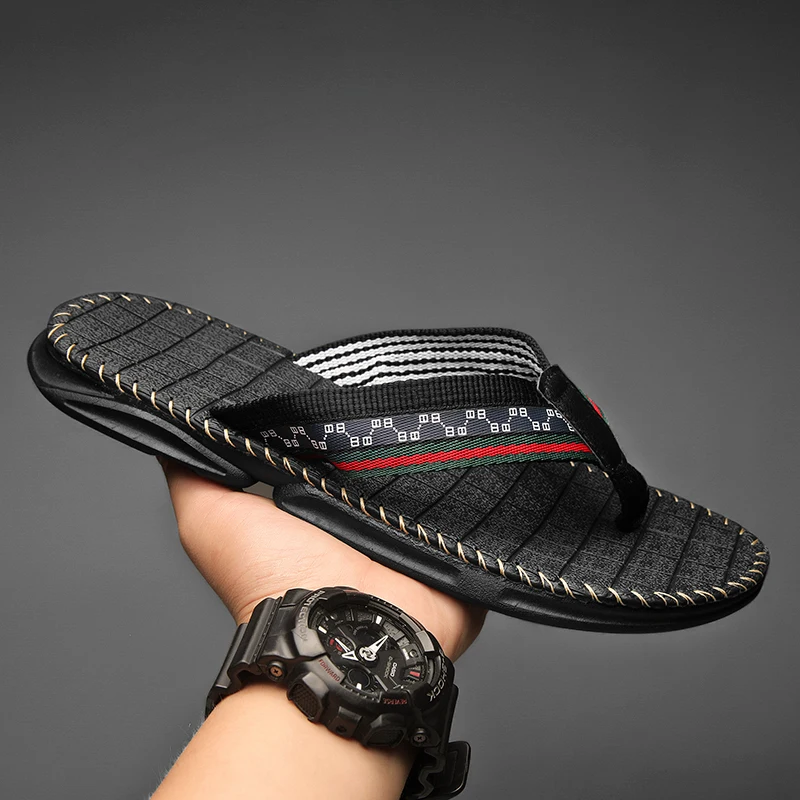 

Мужские шлепанцы из ПУ кожи с принтом, летние модные тапочки, Повседневная Уличная обувь для мужчин, пляжные шлепанцы, 2023