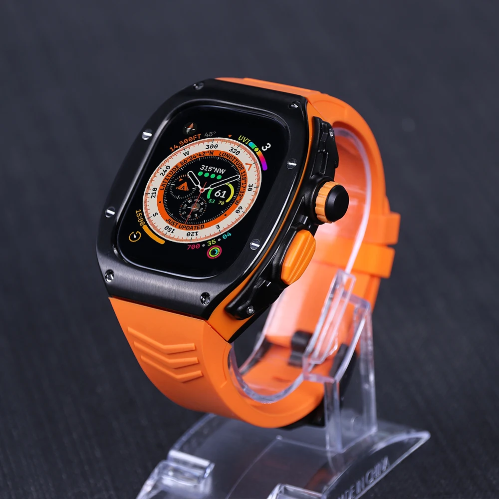 Luxury Stainless Steel Case Modification Kit For Apple Watch Ultra 49mm Transparent Mod Kit Sport Bracelet Strap For iWatch 49mm