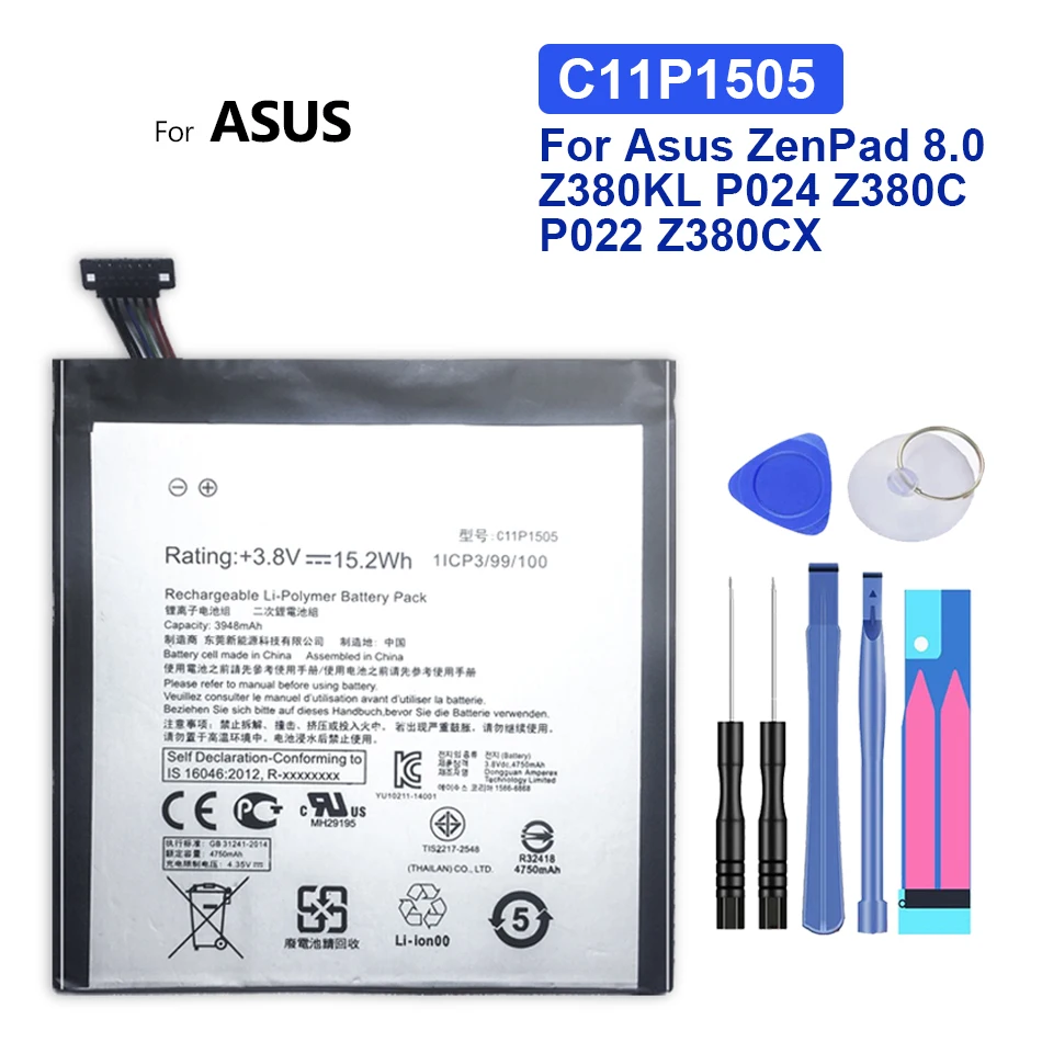 

Tablet Li-Polymer Battery For Asus ZenPad 8.0 Z380KL P024 Z380C P022 Z380CX Replacement Battery C11P1505 3948mAh