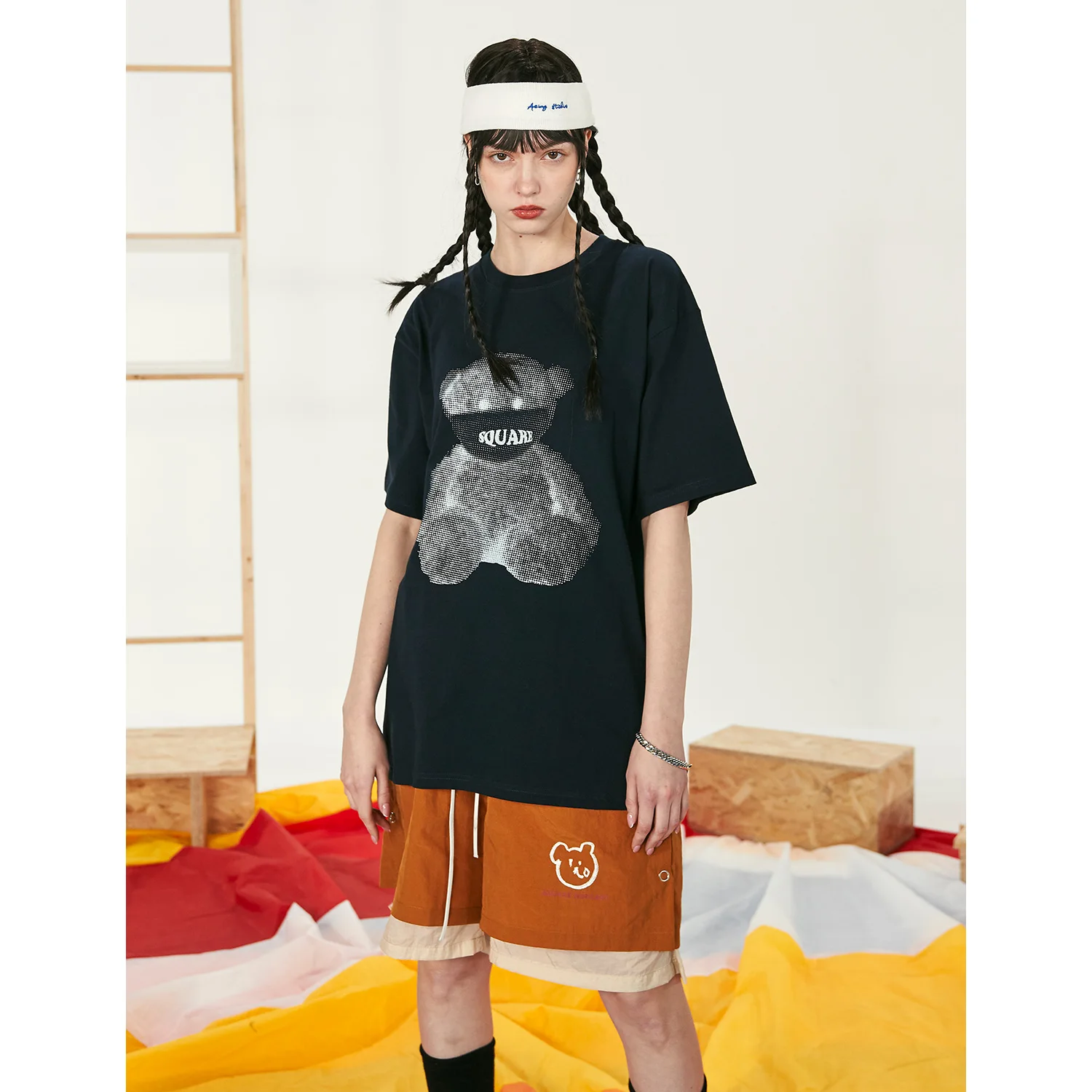 Оригинальная Универсальная футболка с квадратным принтом медведя Houlest Модная