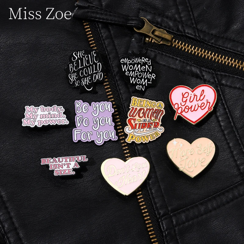 

Feminism Power Enamel Pin Love Yourself Support Self-Improvement Brooches On Shirt Collar Gifts For Women'S Friend Jewelry
