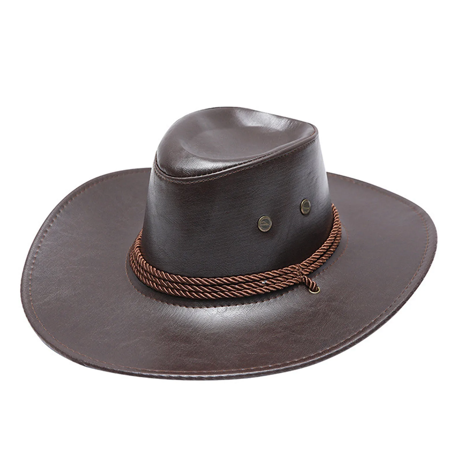 

Large Brim Leather Cowboy Hat Flat Top Men's Leaves Printed Felt Wide Brim Bucket Hats Man For Men Women Fedora Swanowing