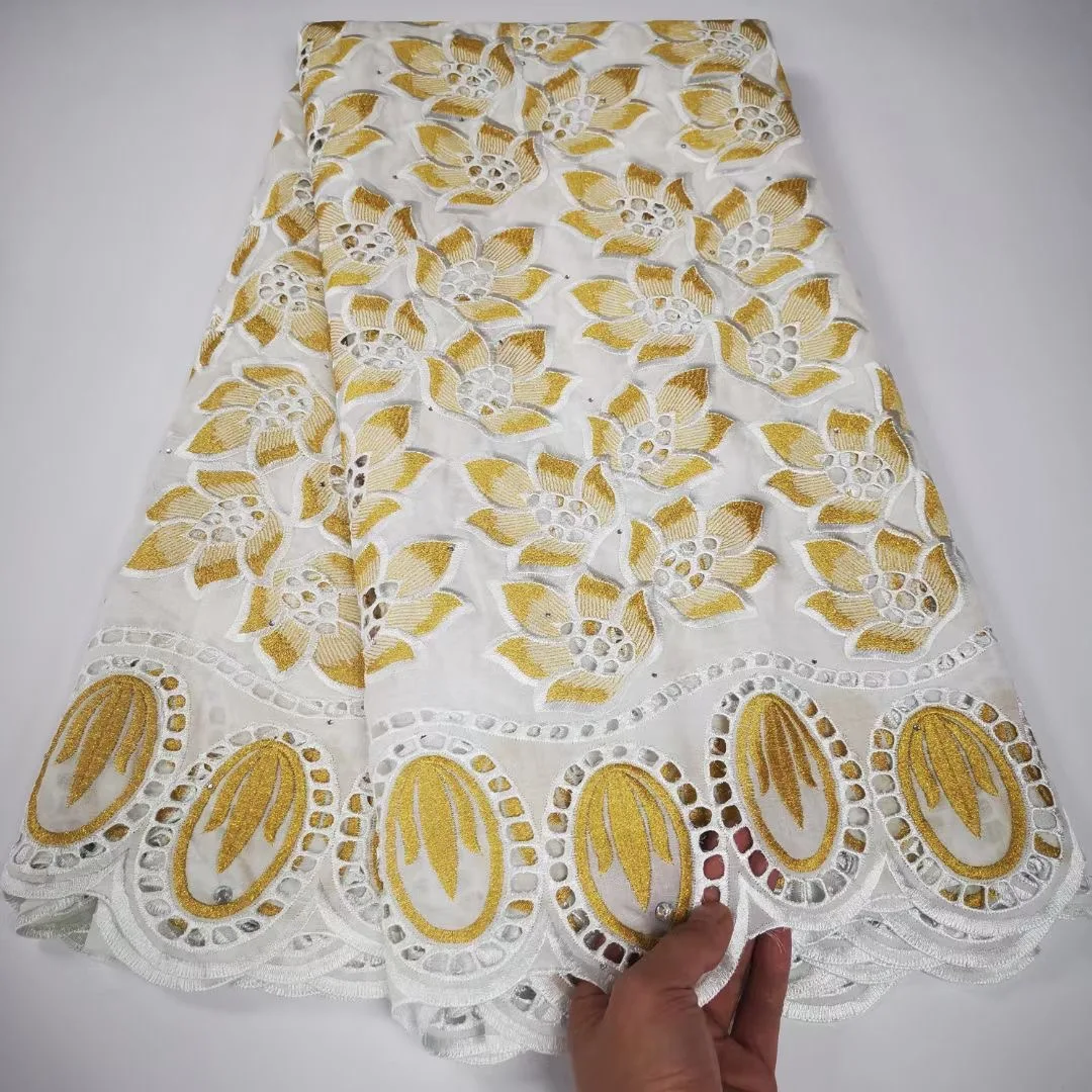 

African High Quality 5 Yards Smooth Soft Fabric Guipure Wedding Dress Material 2022 Nigerian Women Most Popular 100%Cotton Lace