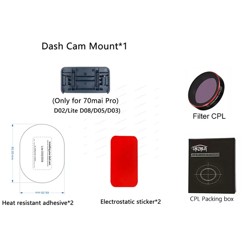 Фото Крепление для 70mai Pro D02/D08, CPL-фильтр для 70mai Dash Cam Pro D02 Lite D08 №2