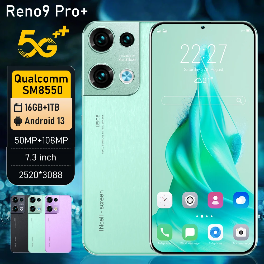 

2023 New Reno9 Pro+ Smartphone 5G Original Android 7.3 Inch HD Full Screen Face ID 16GB+1TB Mobile Phones Global Version 4G 5G C