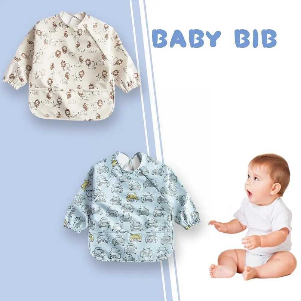 

Baby Bib Kids Toddler Pu Waterproof Long Sleeve Art Years Bib 0-6 Feeding Smock Fit Y9y0