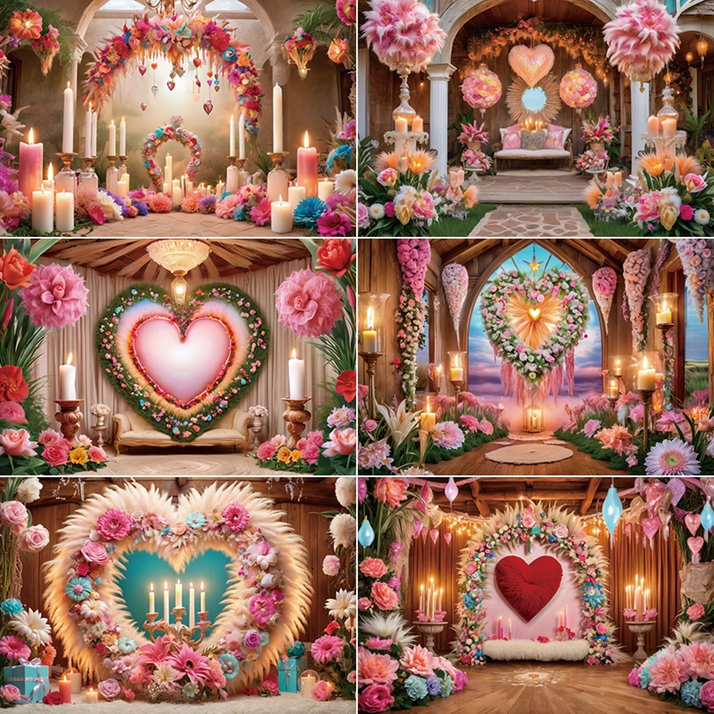 MOON.QG Valentine's Day Decoration Background Love Heart Rose Feather Birthday Backdrop February 14 Deco Photography Accessories