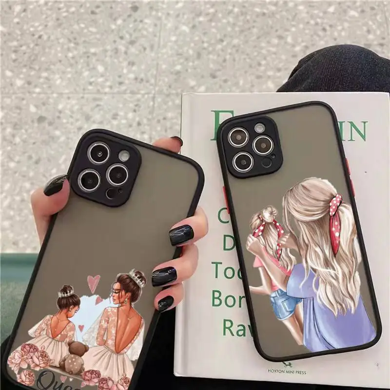 

Mother baby girl fashion Phone Case matte transparent For iphone 7 8 11 12 13 plus mini x xs xr pro max cover