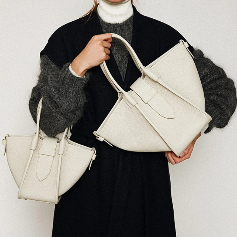 

Top Layer Cowhide Commuter Bag for Women Luxury Solid Elegant Handbag Female Japanese Fashion Niche Designer Tote Bag Purse