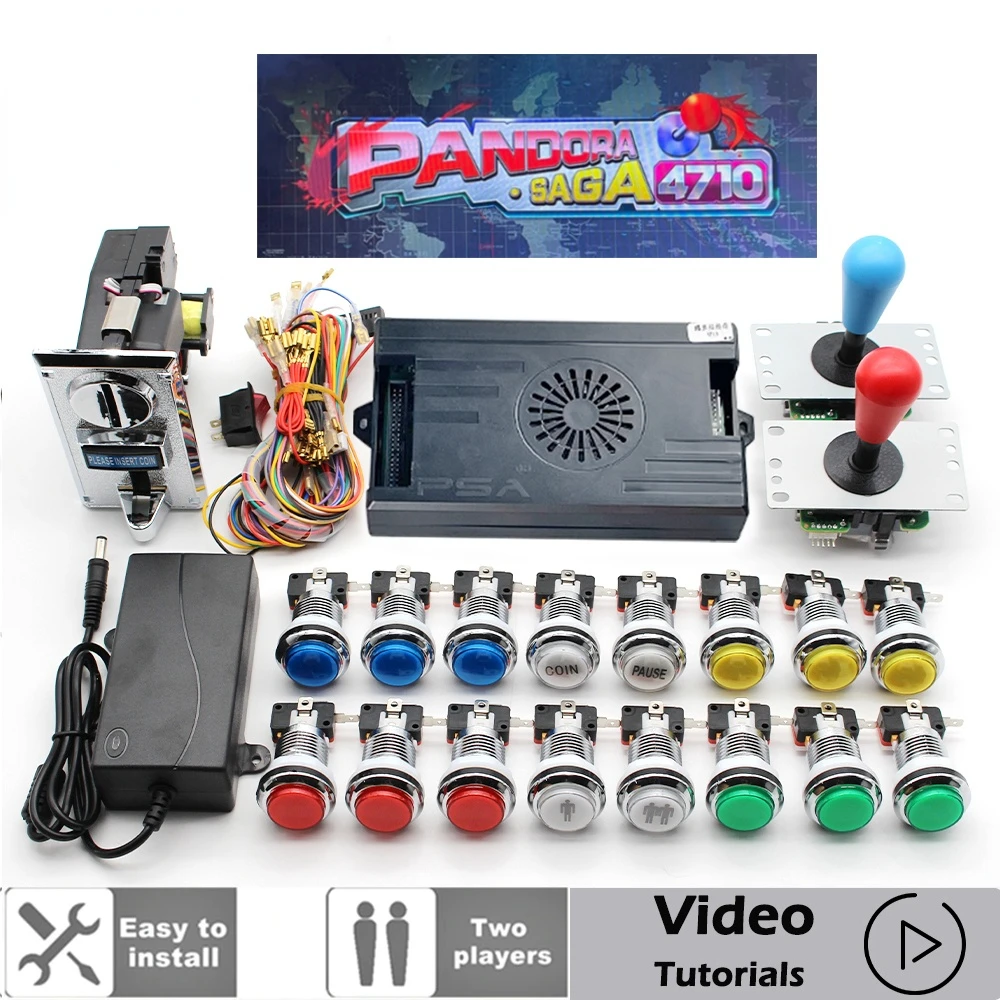 2 Player 4710 in 1 Pandora Saga Box Kit Copy SANWA Joystick,Chrome LED Push Button DIY Arcade Machine Home Cabinet with Tutorial