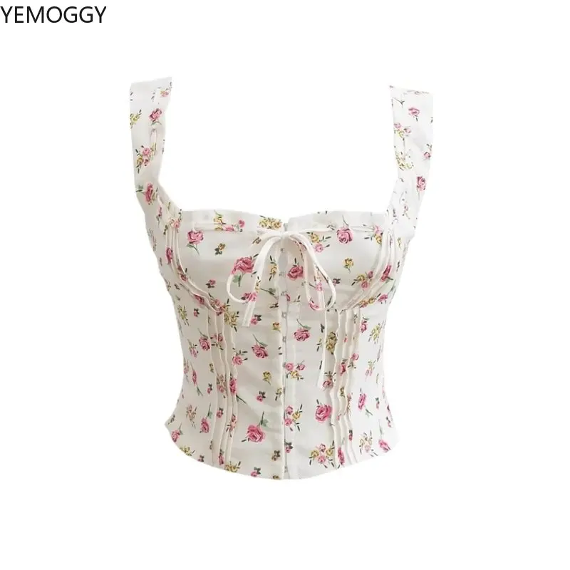 

YEMOGGY Sexy Short Camisole Summer Women's Camisole 2023 New Girls' Floral Camis Low cut Lace up Seaside Holiday Mini Hook Tops