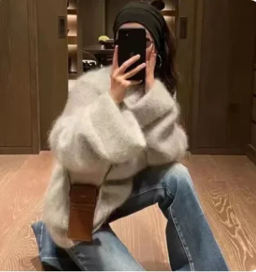 100% норковый кашемировый свитер пуховый пуловер мягкий восковой рог расклешенный