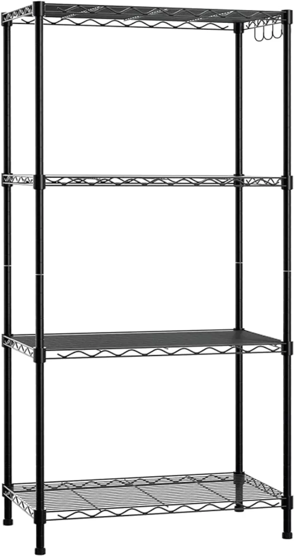 

Storage Shelves, 4 Tier Metal Shelving Unit, Garage Wire Rack, Standing Adjustable Shelves with Hooks, 600 lbs Total Capacity