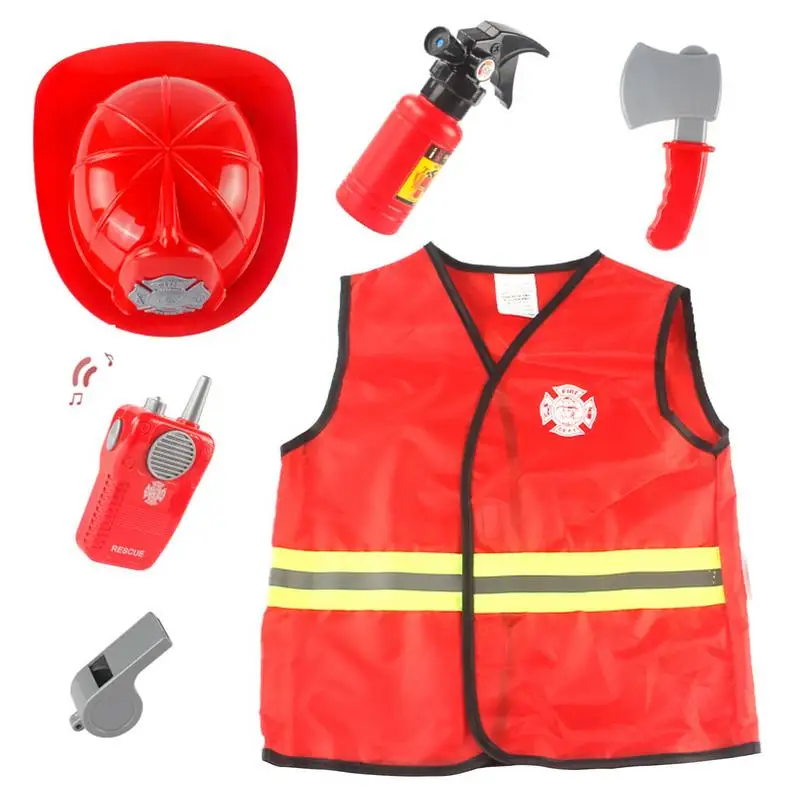 

Halloween Cosplay Kids Firefighter Uniform Children Fireman Role Clothing Suit Party Costumes Boy Girl Performance