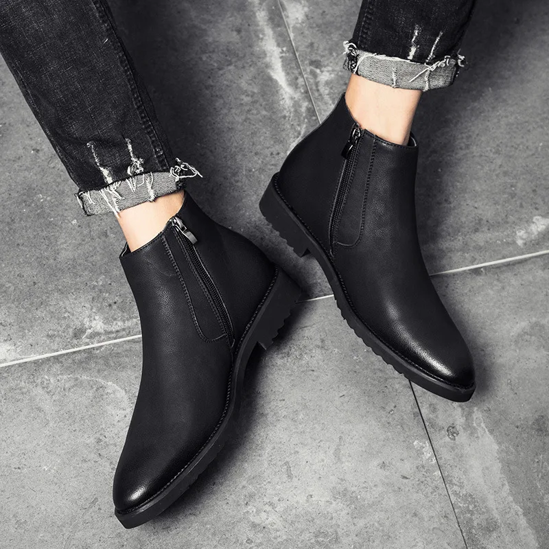

Nice Fashion Chelsea Boots Men Soft Leather Ankle Boots British Style Men's Boots Brand Footwear Black A235
