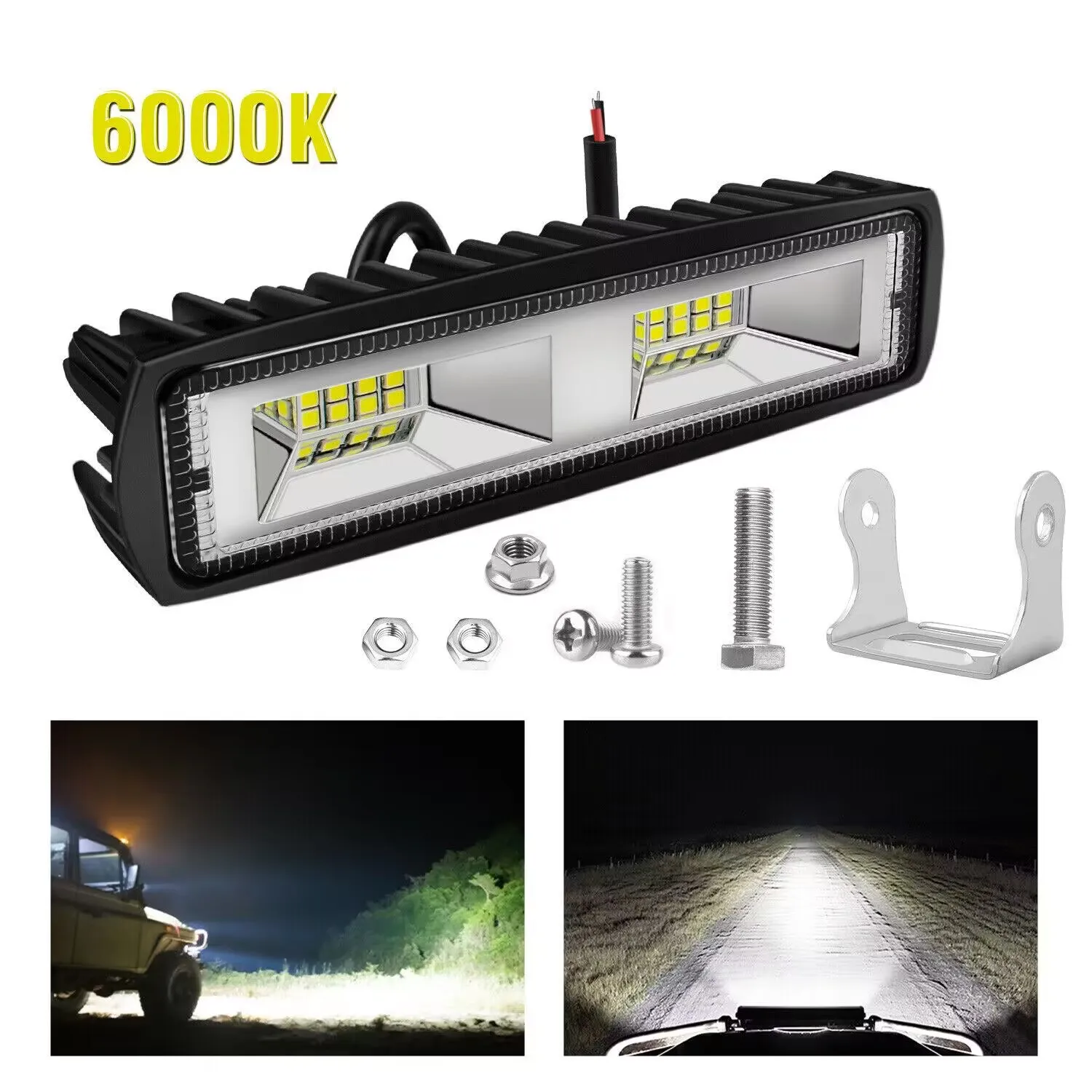 

2X LED Work Lights 6 Inch 48W 12V Driving Strip Flood Beam light Bar SUV Offroad