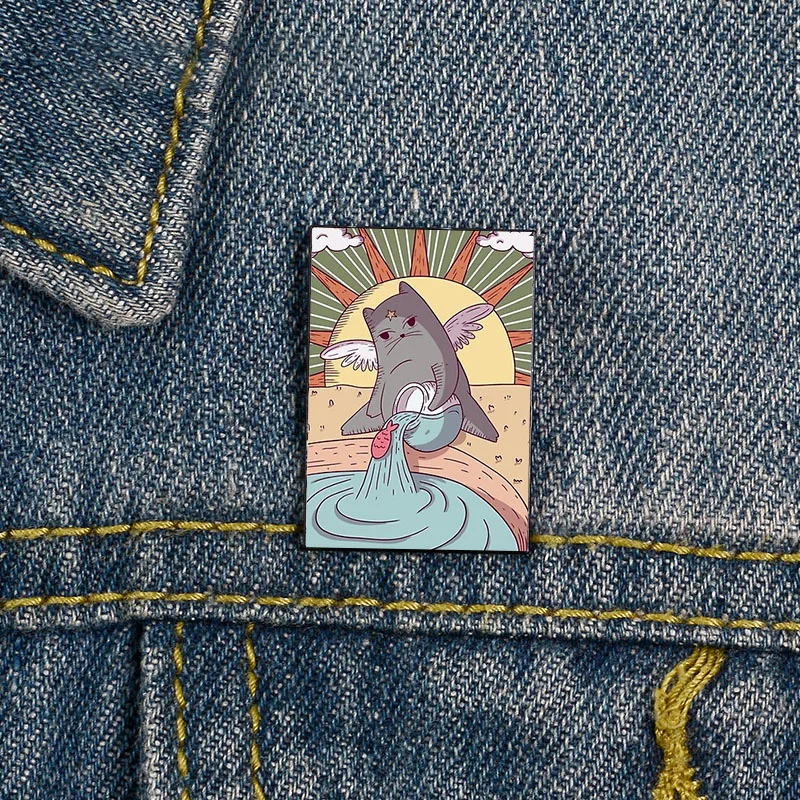 

Fashion Temperance Tarot card with cats Funny vintage Brooches Shirt Lapel teacher Bag Cute Badge Cartoon pins for Lover Girl