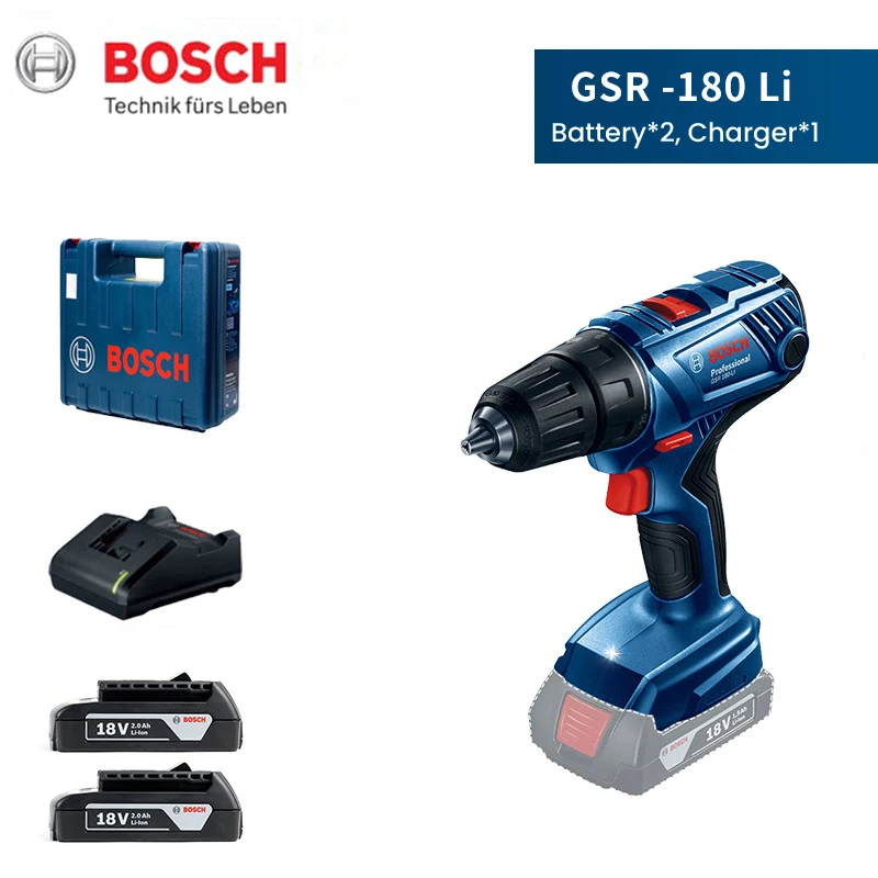

Bosch GSR 180 Li Cordless Driller with 2.0Ah Batteries LED Lamp Electric Screwdriver 20 Adjusting Speed Driller Power Tools