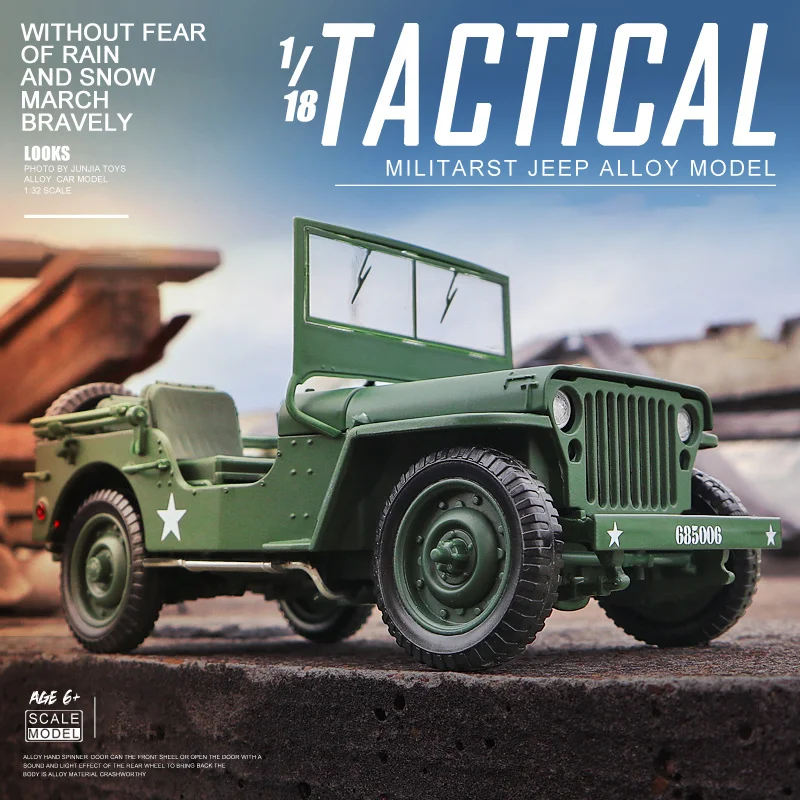 

1:18 Willys GP Alloy Car Model Diecast Toy Vehicle High Simitation Sound and light Cars Toys For Children Kids Xmas Gifts