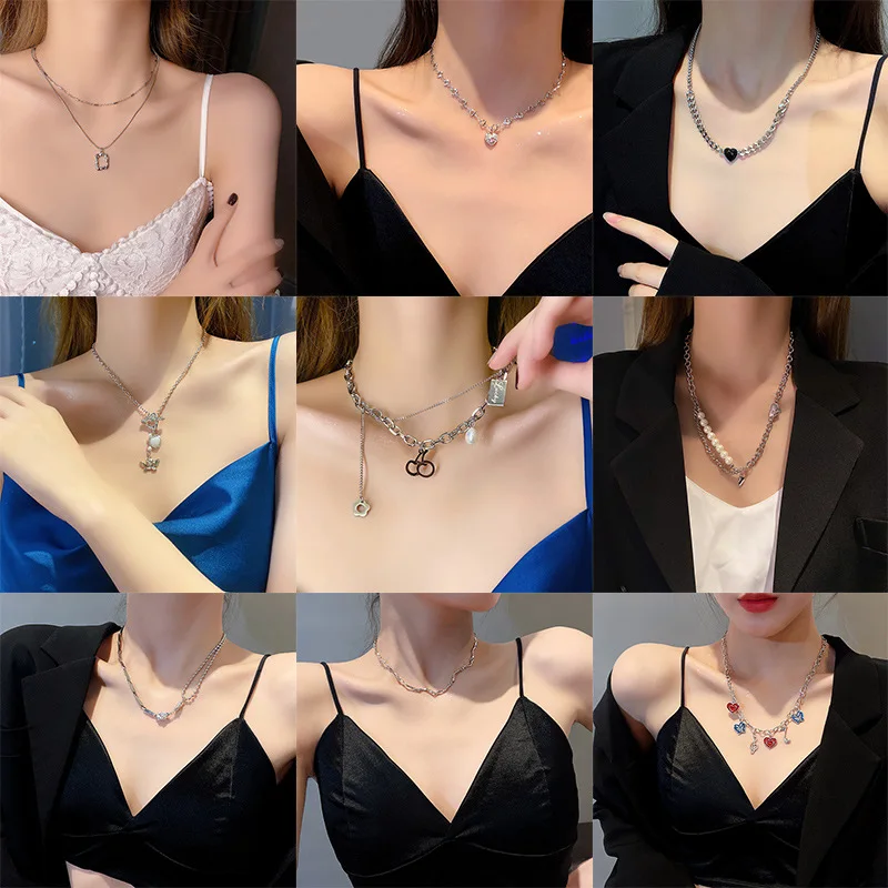 

Vintage Luxury Heart Necklace for Women Pendants Necklaces Collares Kpop Chains Jewelry Cadena Hombre Chain Bijoux Gothic Kolye