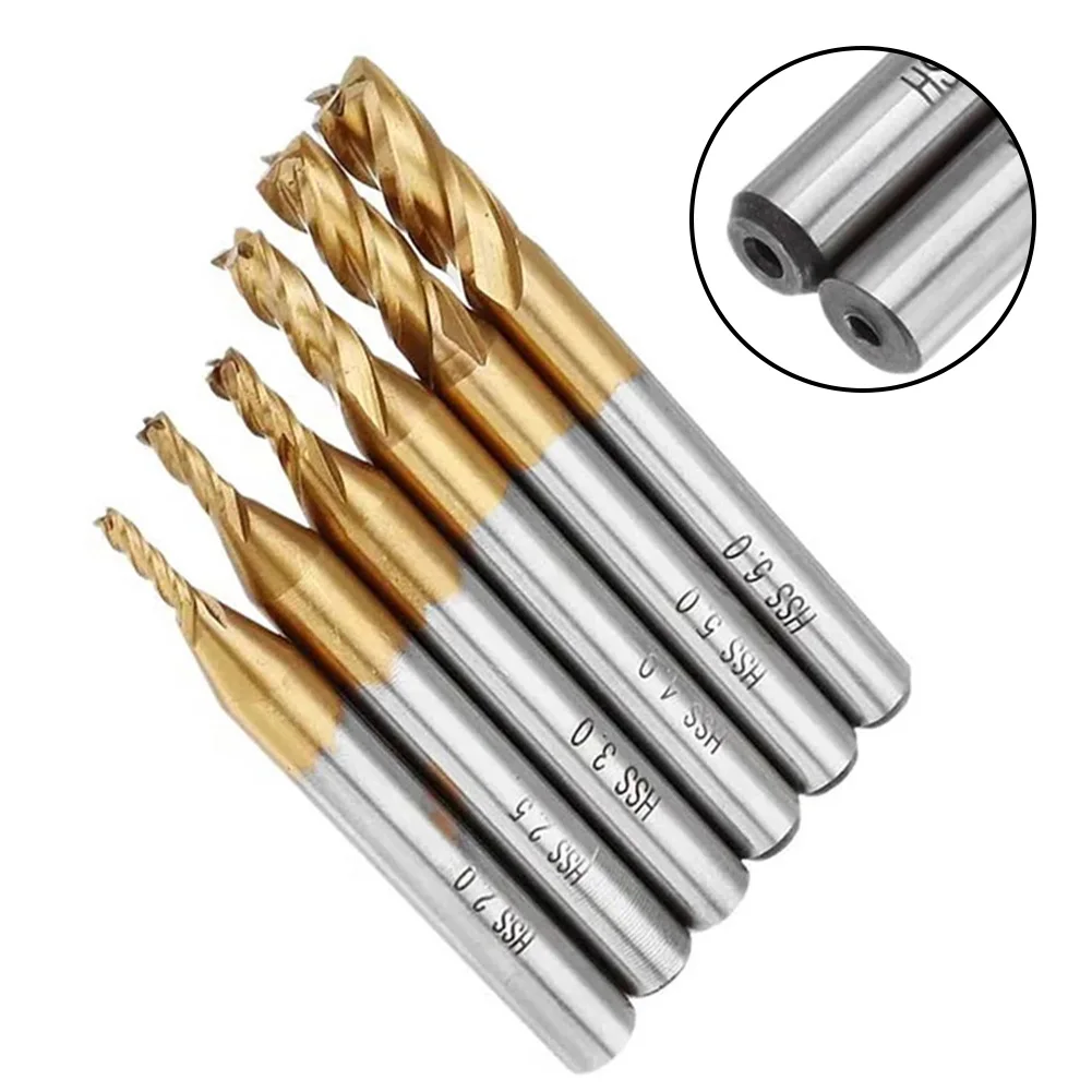 

Концевые фрезы с титановым покрытием, инструменты для деревообработки, фрезы для дерева, 4 канавки, 6 шт., 2-6 мм