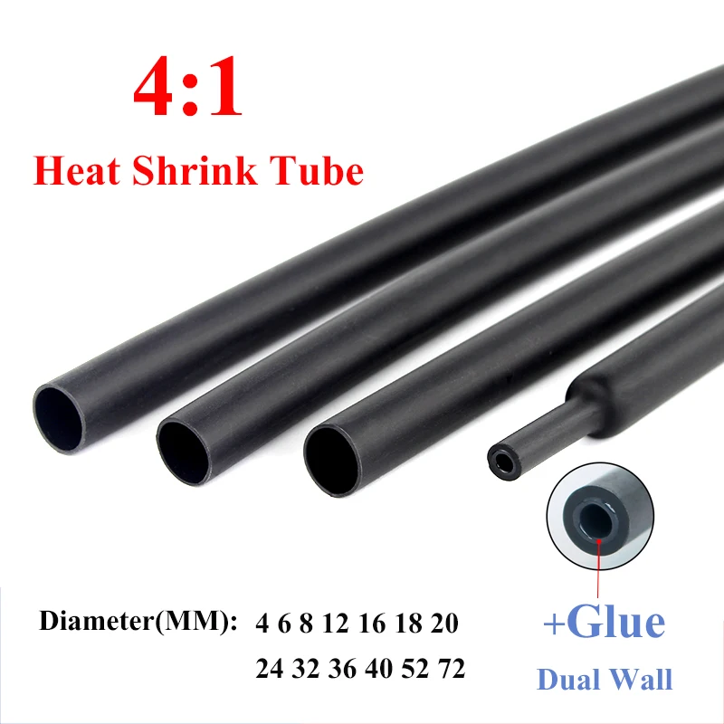 

1.22meter 4:1 Heat Shrink Tube with Glue Thermoretractile Cable Sleeves Dual Wall Tubing Diameter 4 6 8 16 24 40 52 72