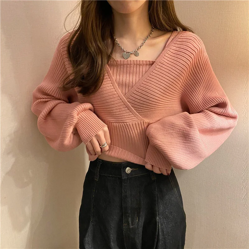 

Gentle Wind Fake Two Long Sleeved Sweaters Women's Autumn Korean Version New Loose Outer Wearing Thickened Sweater Top Fashion