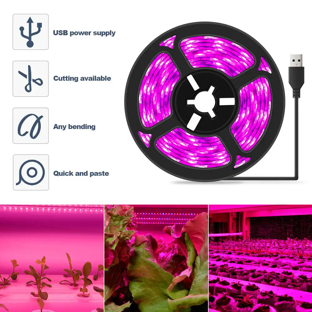 

Светодиодсветильник фитолампа полного спектра для выращивания растений, лампа с USB светильник 5 В, 1 м, 2 м, 3 м, для растений, цветов, теплиц, те...