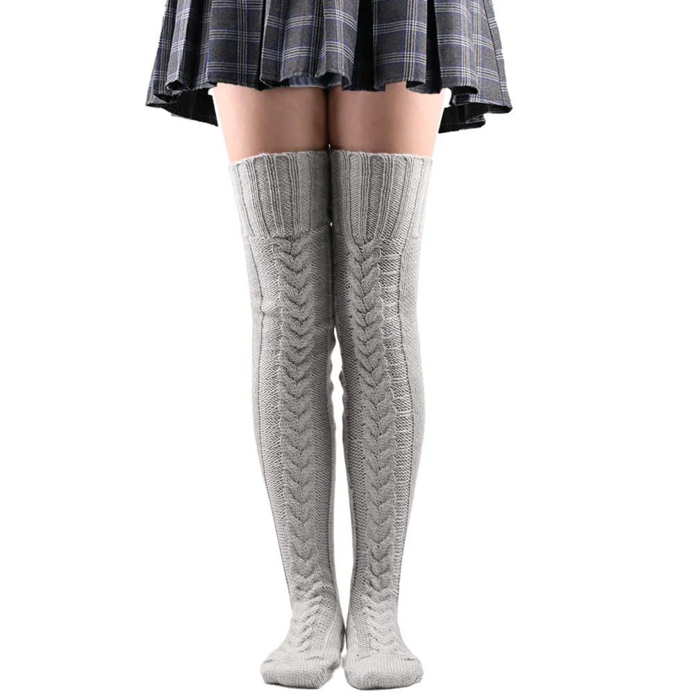 LUOYIYANG Woollens Foot Warming Stockings Autumn/winter Solid Color Over The Knee Socks Stockings Thick Women's Socks