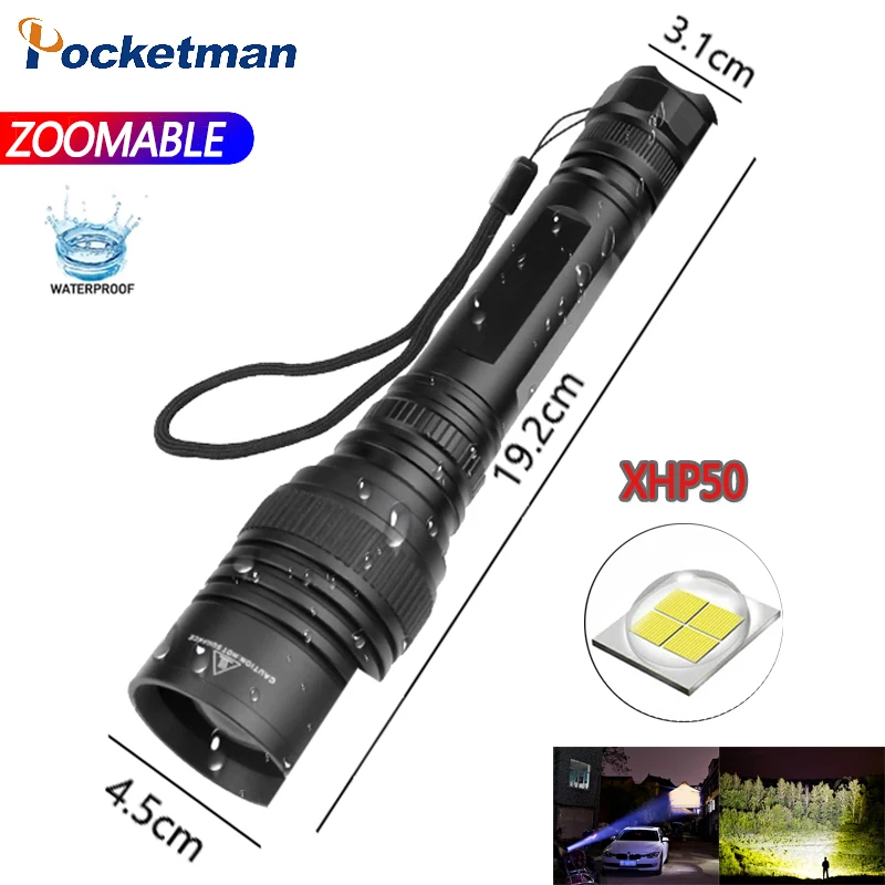 

Powerful XHP50 LED Flashlight 5 Lighting Modes Zoomable Lanterna Aluminum Alloy Camping Ooutdoor Portable Work Torch