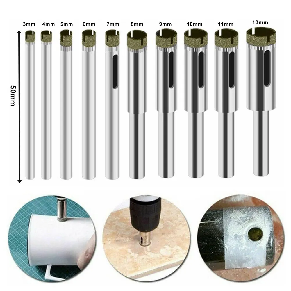 

10PCS 3-13mm Diamond Coated Hole Saw Drill Bits Hole Saw Glass Tile Ceramic Marble Working Accessories