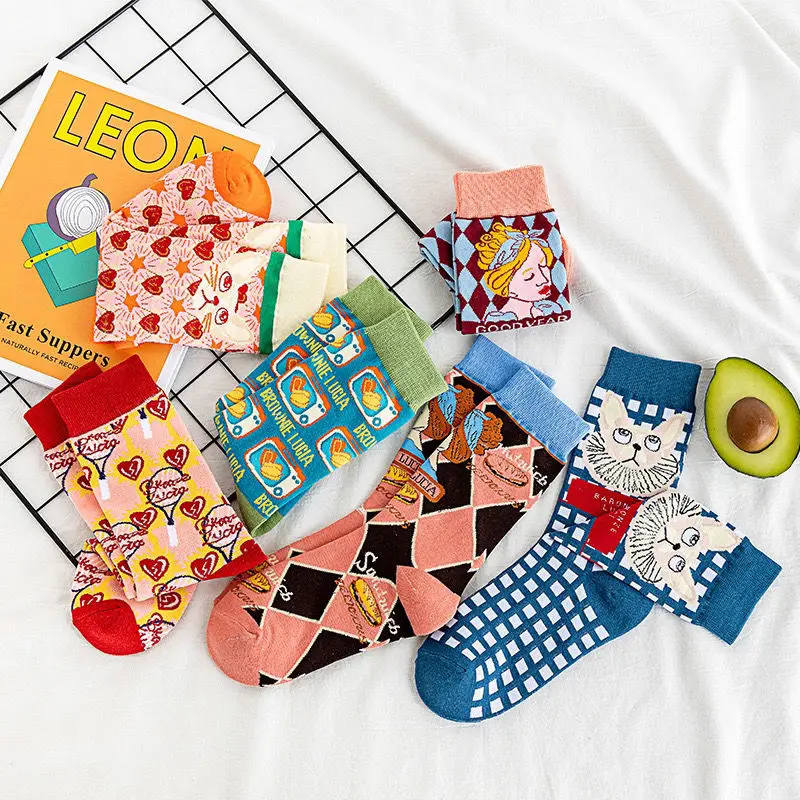3 шт./компл. носки Kawaii для мужчин и женщин хлопковые Ретро стиль длинные с героями