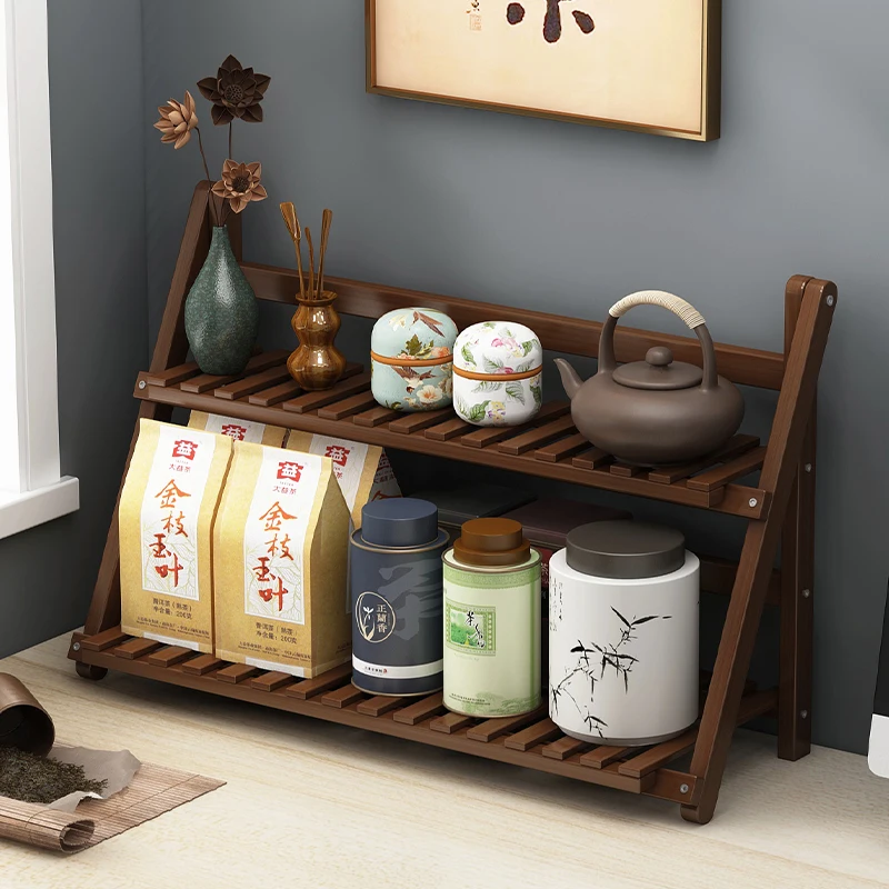 

Tea Table Storage Rack Small Antique Shelf New Chinese Tea Table Furnishings Ornaments Solid Wood Storage