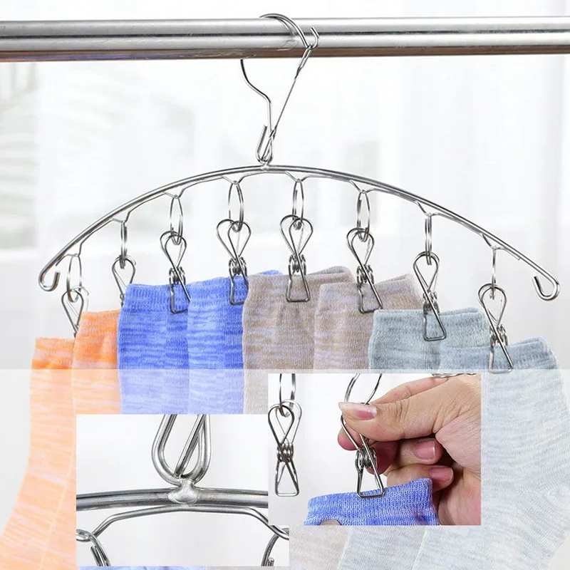 

Non-deformation Stainless Steel Clothes Drying Rack Laundry Airer Hanger Windproof Clothing Hanger Underwear Storage Holder