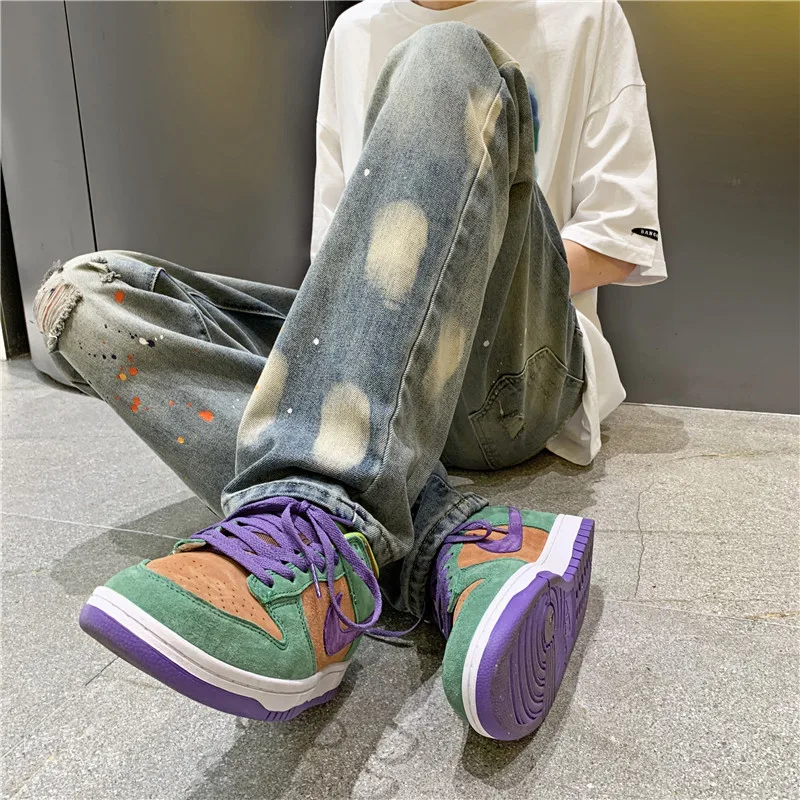 Tie-dye Jeans Men's Loose Korean Version Trend Casual Ins High Street Retro Trousers Baggy Jeans Men's Y2K Straight-leg Pants
