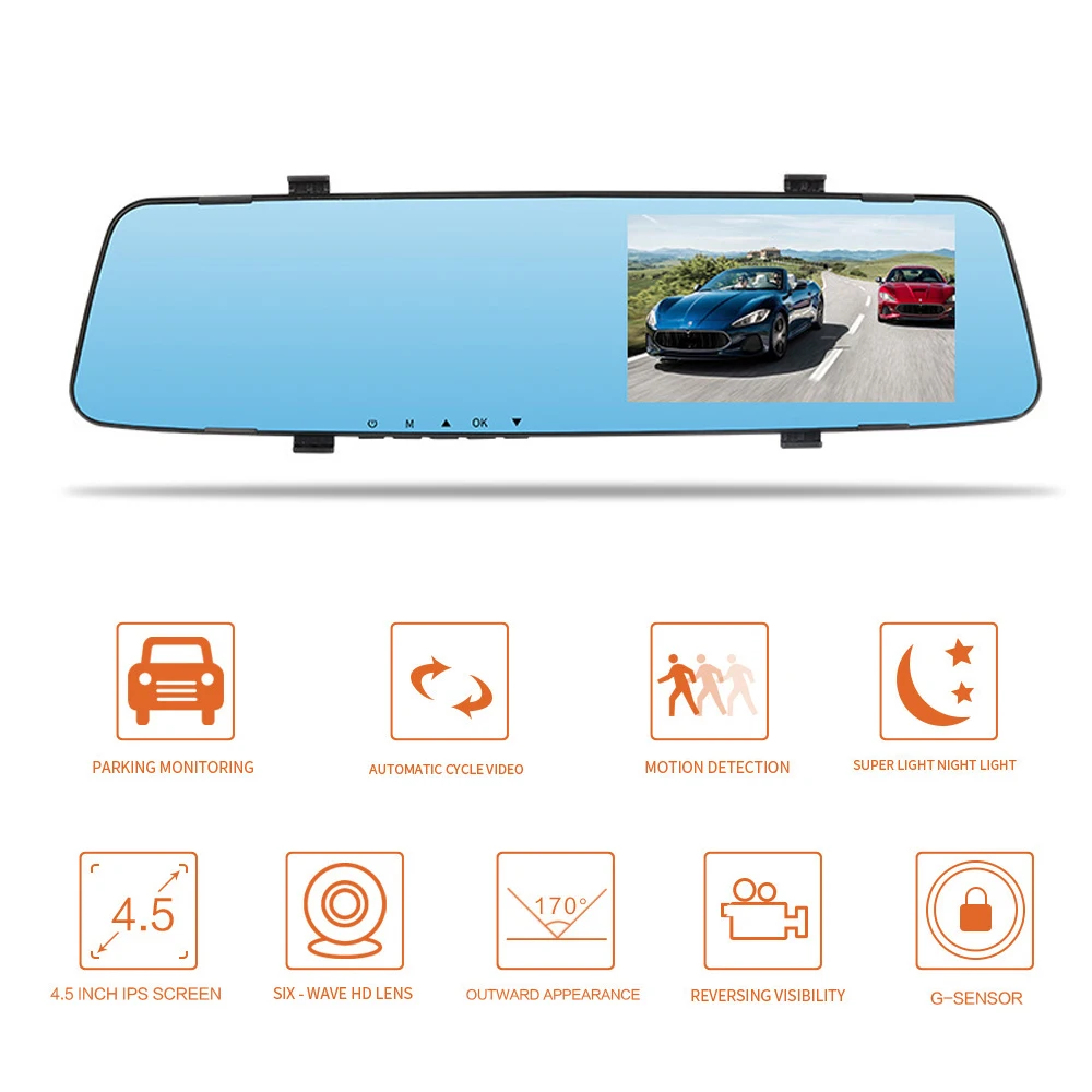 

4.5" High-definition Rearview MirrorStarlight Night Vision Dual-lens Driving Recorder Front and Rear View Camera Vehicle Camera