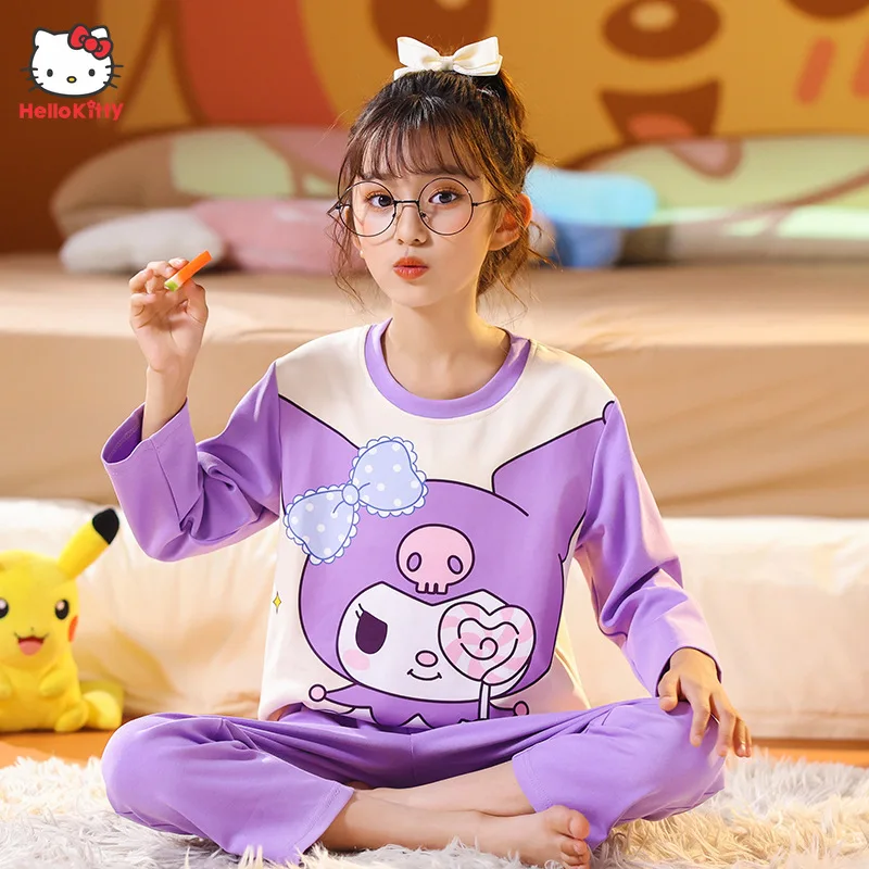 

Kawaii Sanrio Hello Kitty My Melody Autumn New Children's Pajamas Cartoon Anime Girl Cinnamoroll Kuromi Girls Printed Pajama Set