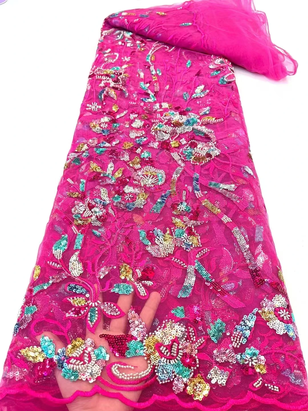 

Изысканная кружевная ткань с вышитыми блестками и бусинами, французское кружевное тюль, вечернее платье высокой моды