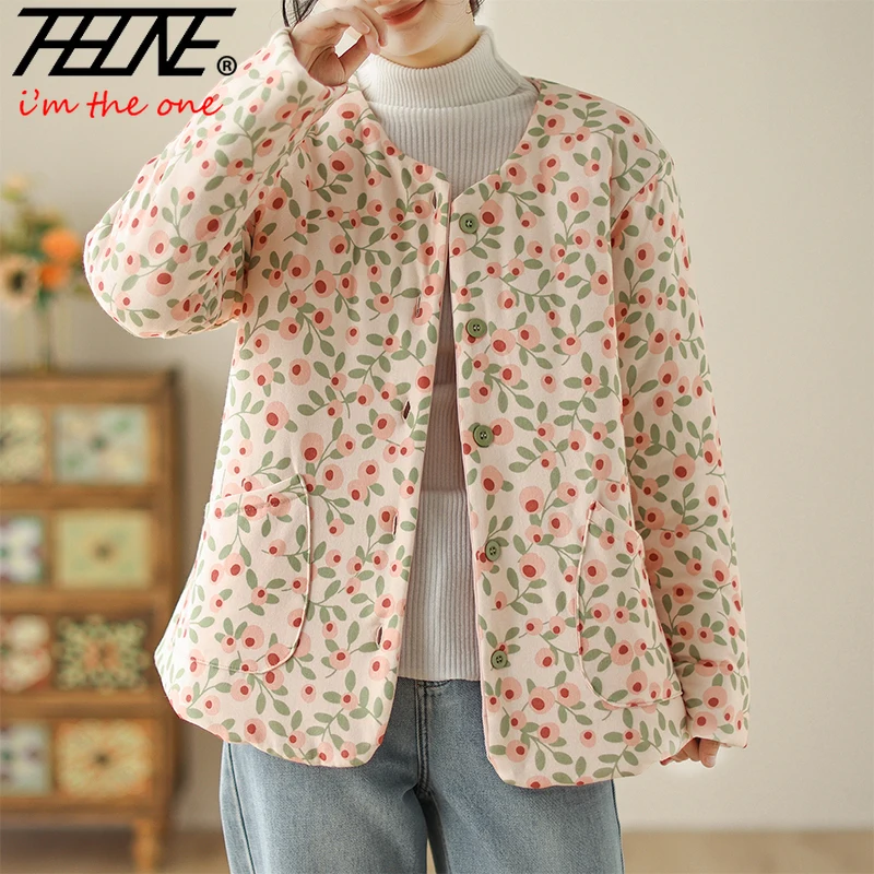 THHONE осенне-зимние пальто для женщин куртка-парки с принтом повседневные