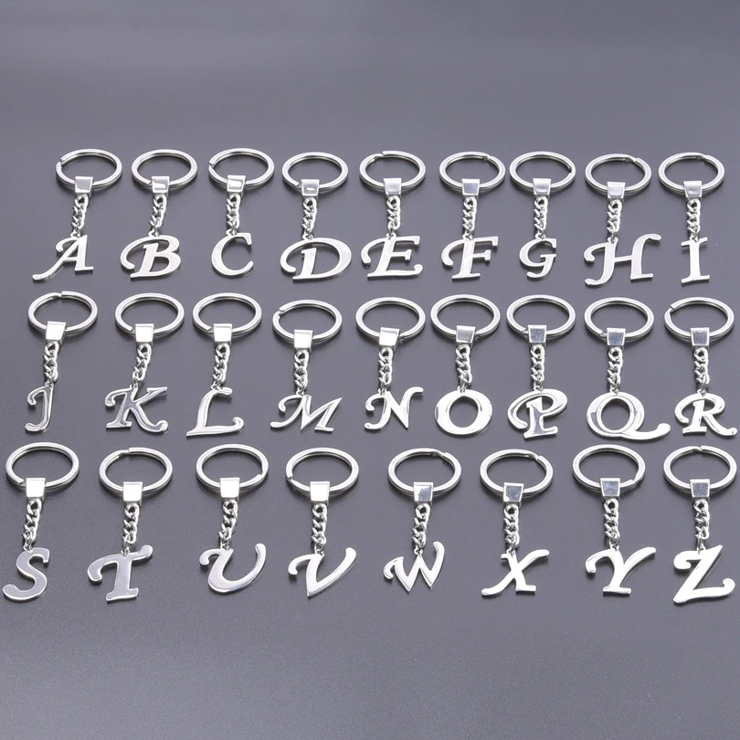 

26 Letters Charm Keychain Silver Color Stainless Steel Jewelry For Women/Men Accessories Key Rings Big Alphabet Sleutelhanger
