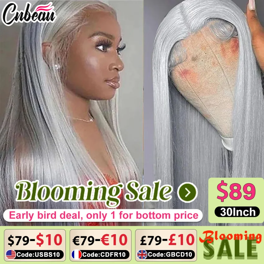 250% 36 дюймов Серебристо-серый Hd 13x6 Прямые кружевные 13x4 Прозрачные фронтальные