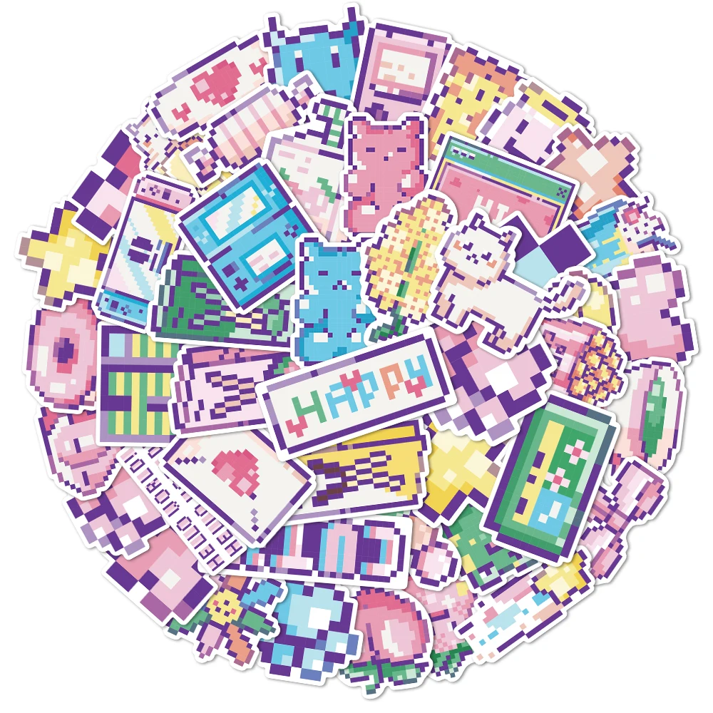 

10/45PCS INS Style Cute Pink Pixel Cartoon Stickers Graffiti Fridge Bike Travel Luggage Laptop Waterproof Sticker Kid Toy Decal