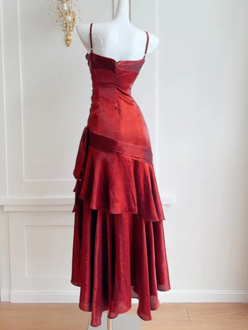 Красное винтажное платье из хлопка CELEB SHIJIA