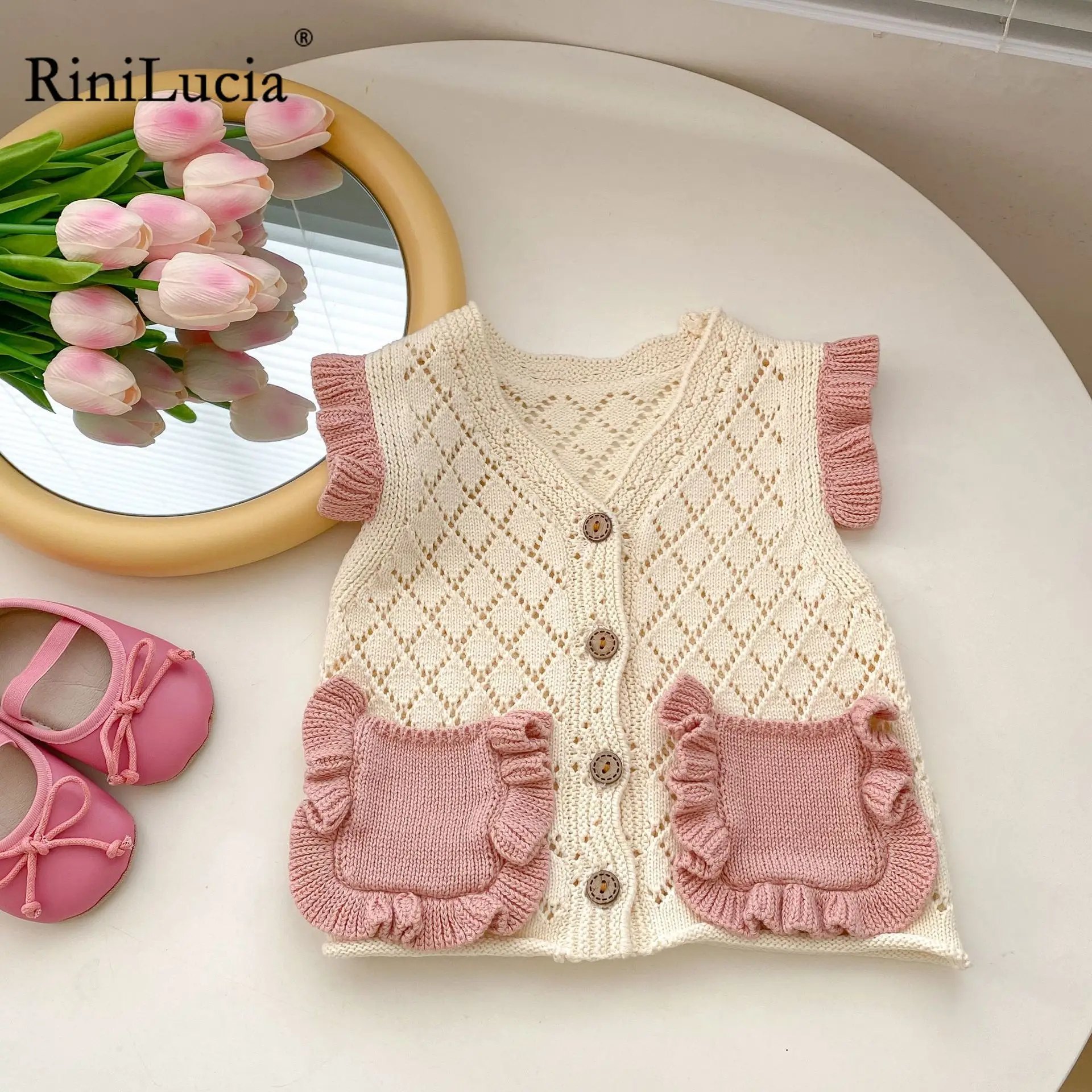 

Sweet Kids Vest for Girls Autumn Sleeveless Knitting Waistcoat Outerwear Children Jackets Girls Vest Baby Clothing New