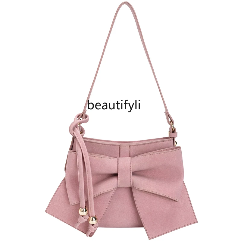 

yj Niche Suede Bow Bag Female Hot Girl Sweet Cool Portable Underarm Shoulder Bag