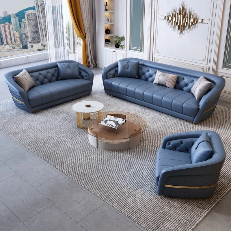 Постмодернистский светлый роскошный кожаный диван из воловьей кожи элитный